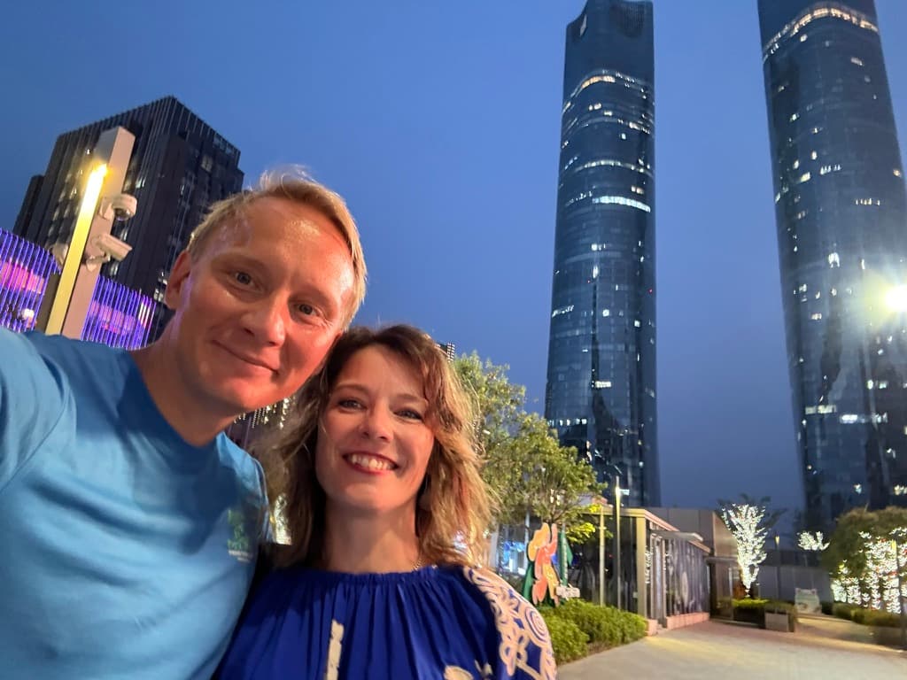 Sami and Sanna at Nanchang evening skyline